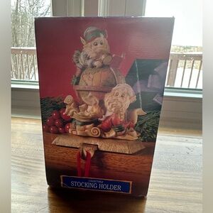 Vtg Cast Iron Christmas Elfves Stocking Holder